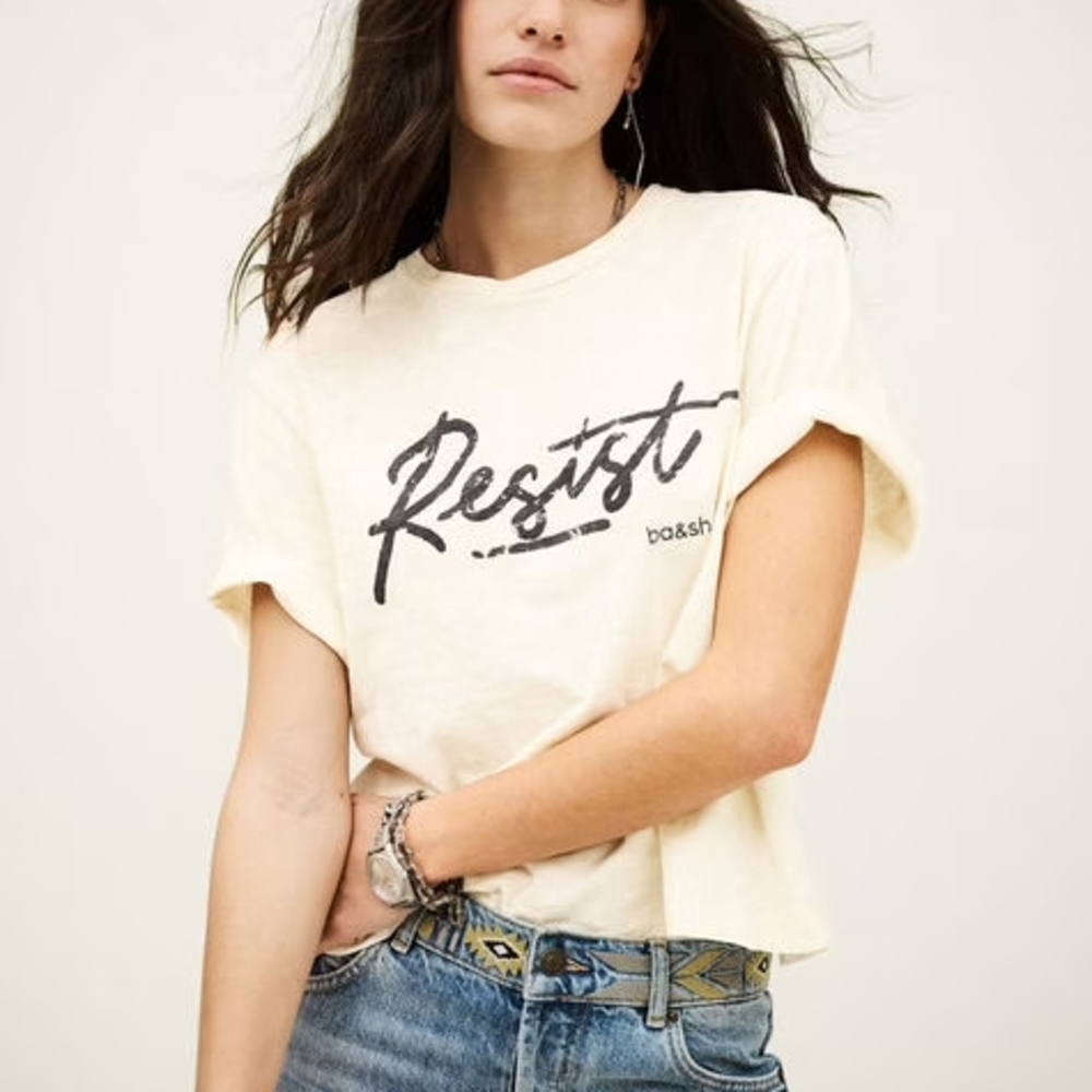 NWT ba&sh RESIST T SHIRT XS Cream Tee SHORT SLEEVE TOP 0 2 4 FRENCH SEZANNE